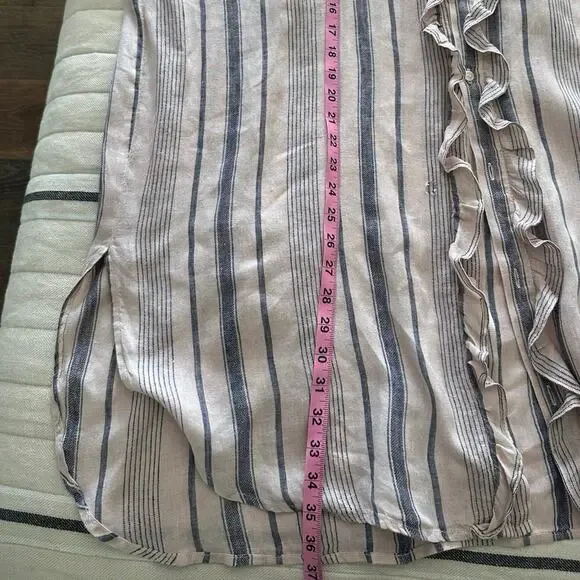 Free People - Ruffle Front Shirt - Extra Large (pink/denim stripe color) - Picture 11 of 15